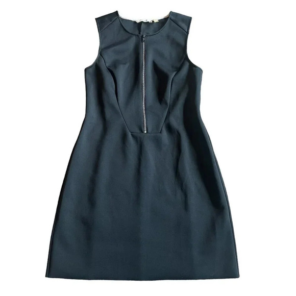 Theory 38 Windsurf Scuba Dress Black Sleeveless A-Line Half-Zip Size 10 Women's - Picture 1 of 10